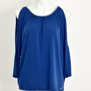 Micheal Kors Blue Shoulder Cut-Out Shirt